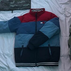 Tommy Hilfiger Men's Red and Blue Puffer Jacket